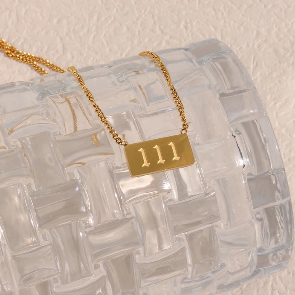 NEW 18K GOLD SQUARE PLATE ANGEL NUMBER NECKLACE, NICE NECKLACE, CUTE NECKLACE - Picture 5 of 7